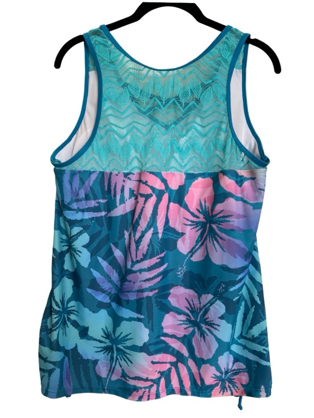 Aqua Turquoise Floral Tankini & 3” Shorts Set Womens SZ 2X - Picture 3 of 5